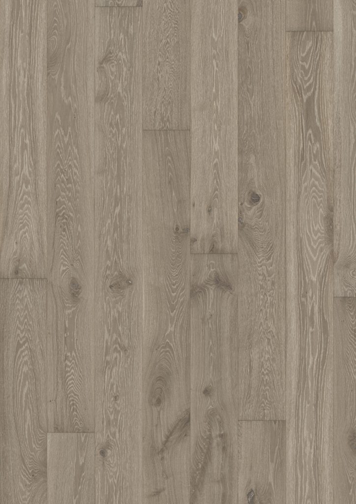 Close up of Kahrs Oak Nouveau Gray Prefinished Hardwood.