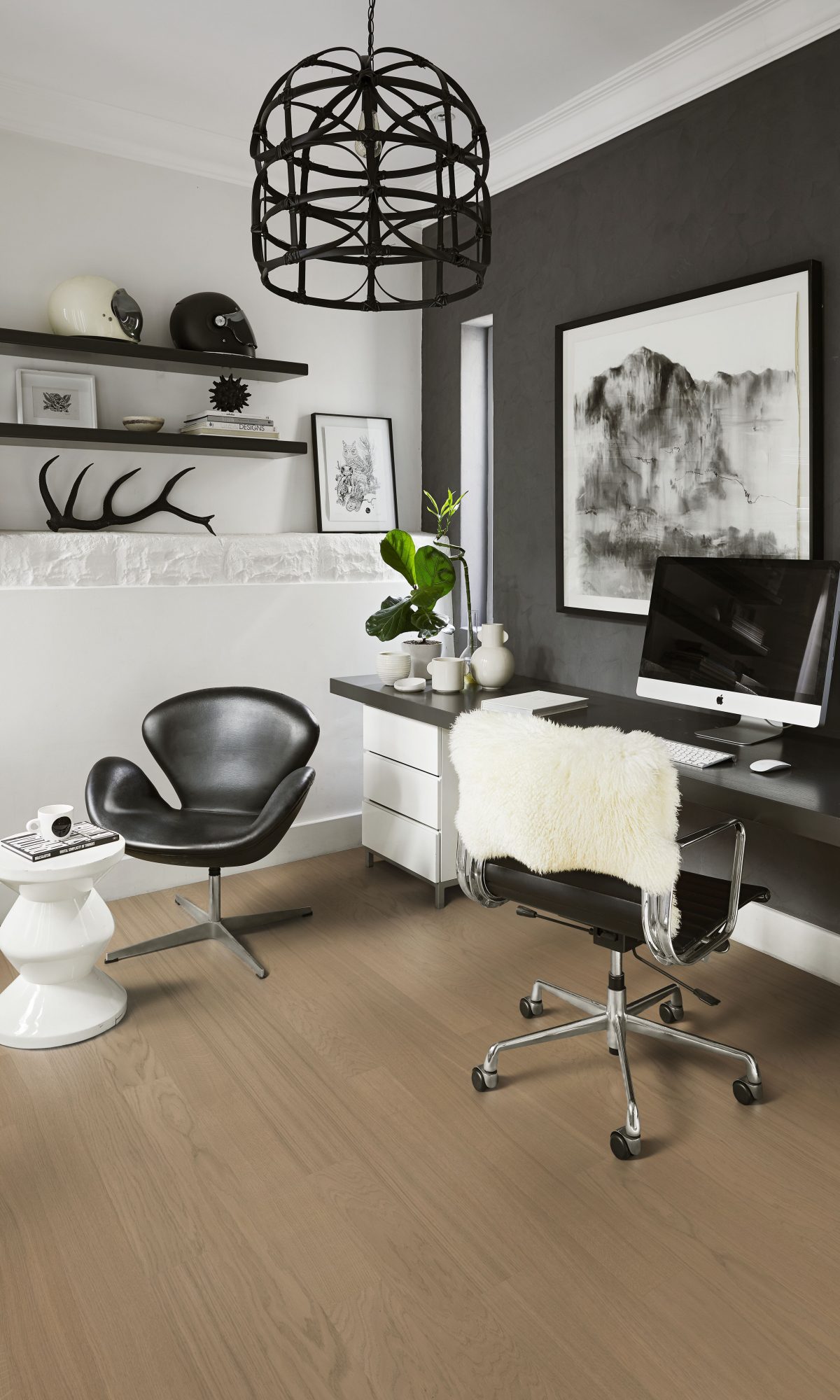 Decorated study with Kahrs Butterscotch Narrow Prefinished Hardwood.