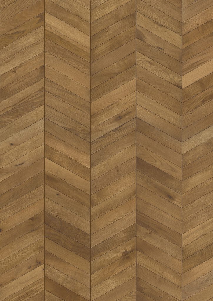 Close up of Kahrs Chevron Light Brown Prefinished Hardwood.