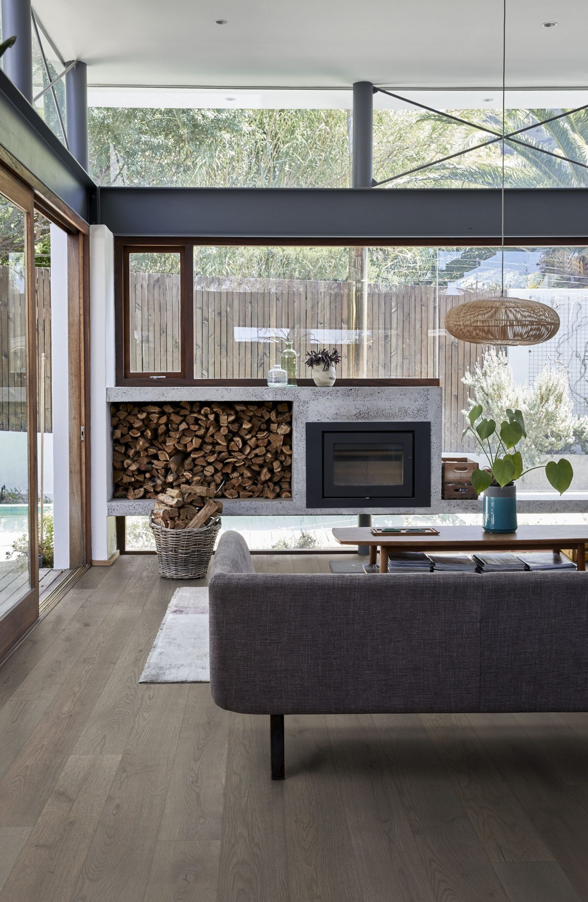 Decorated living room with Kahrs Oak Morel Prefinished Hardwood.