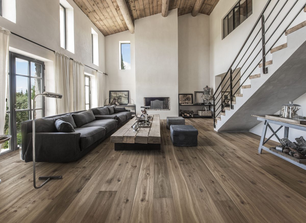 Decorated living room with Kahrs Ydre Prefinished Hardwood.