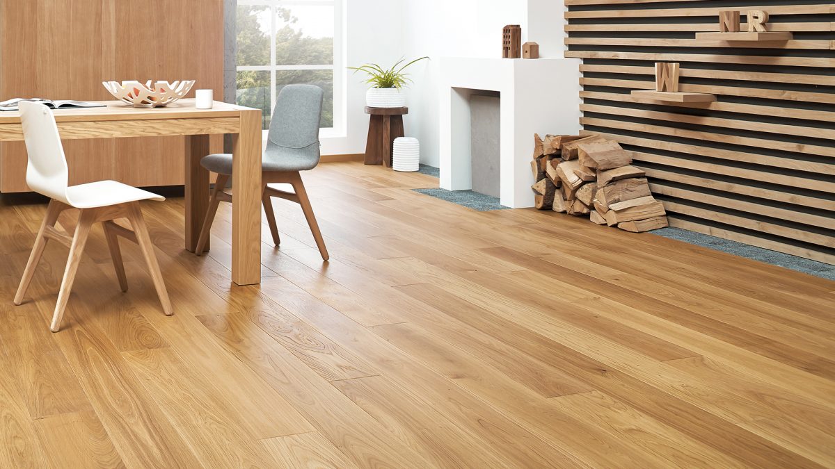 Decorated dining space with Barlinek Oak Brioche Prefinished Hardwood.