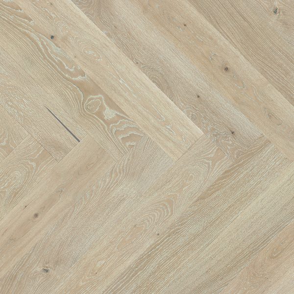 Close up of Barlinek Oak Grissini Herringbone Prefinished Hardwood.