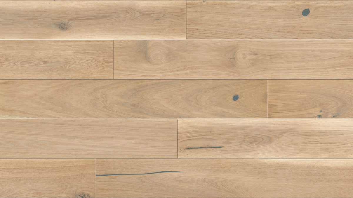 Close up of Barlinek Oak Latte Prefinished Hardwood.