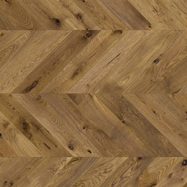 Close up of Barlinek Oak Serene Chevron Prefinished Hardwood.