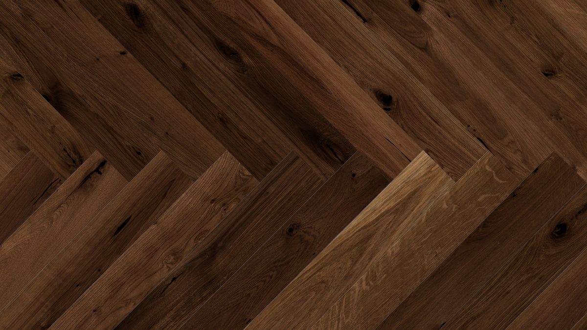 Close up of Barlinek Oak Trapani Herringbone Prefinished Hardwood.