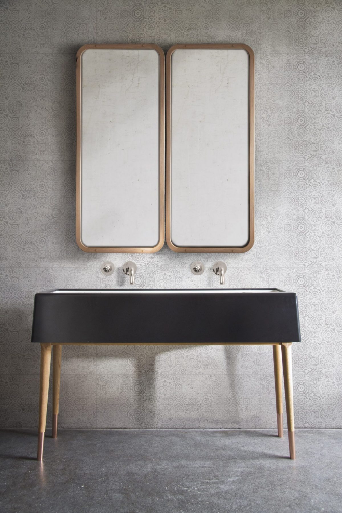 Decorated bathroom vanity with Saloni Pergamo Iris Tiles And Stone.