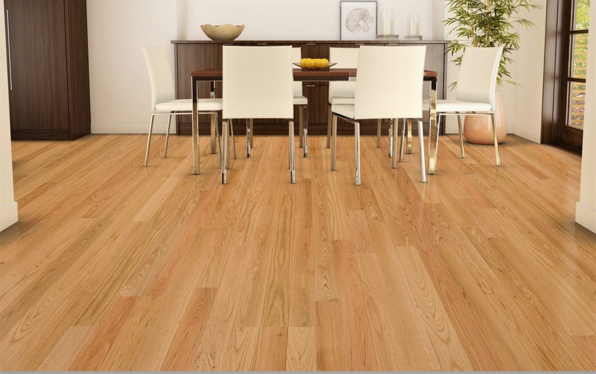 Decorated dining space with Red Oak Select & Better Engineered Unfinished Hardwood.