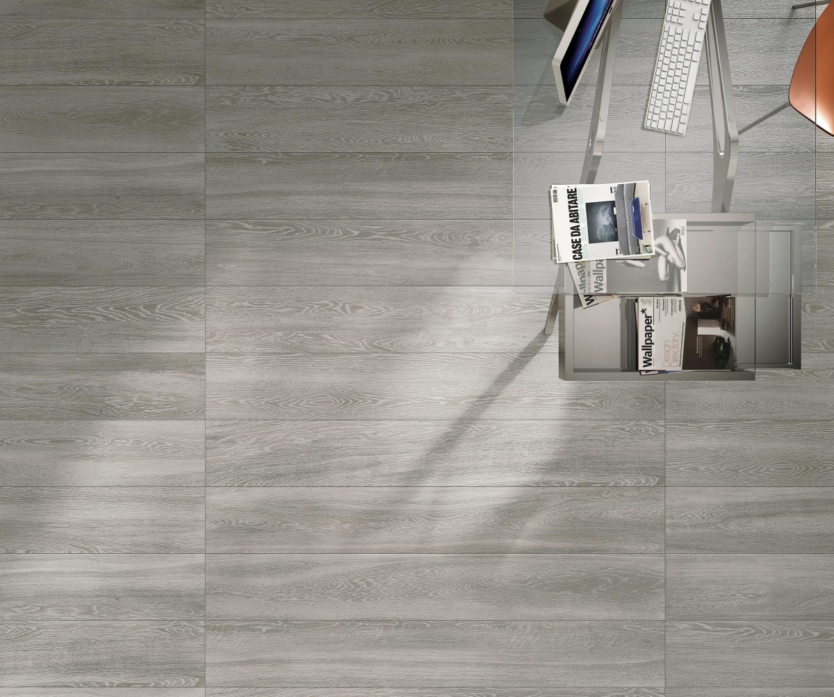 Decorated indoor space with Cerdisa Steamwood Ash Grey Tiles And Stone.